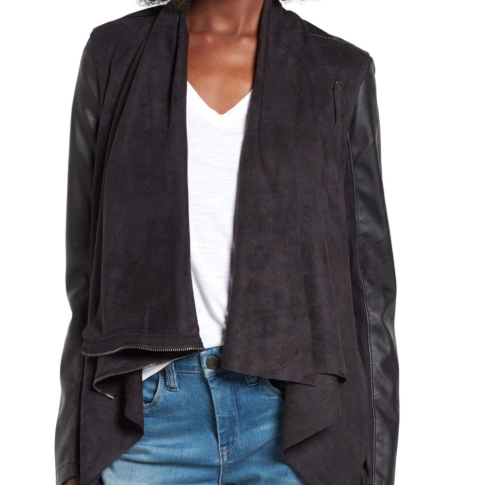 BLANKNYC Mixed Media Faux Leather Drape Front Jack